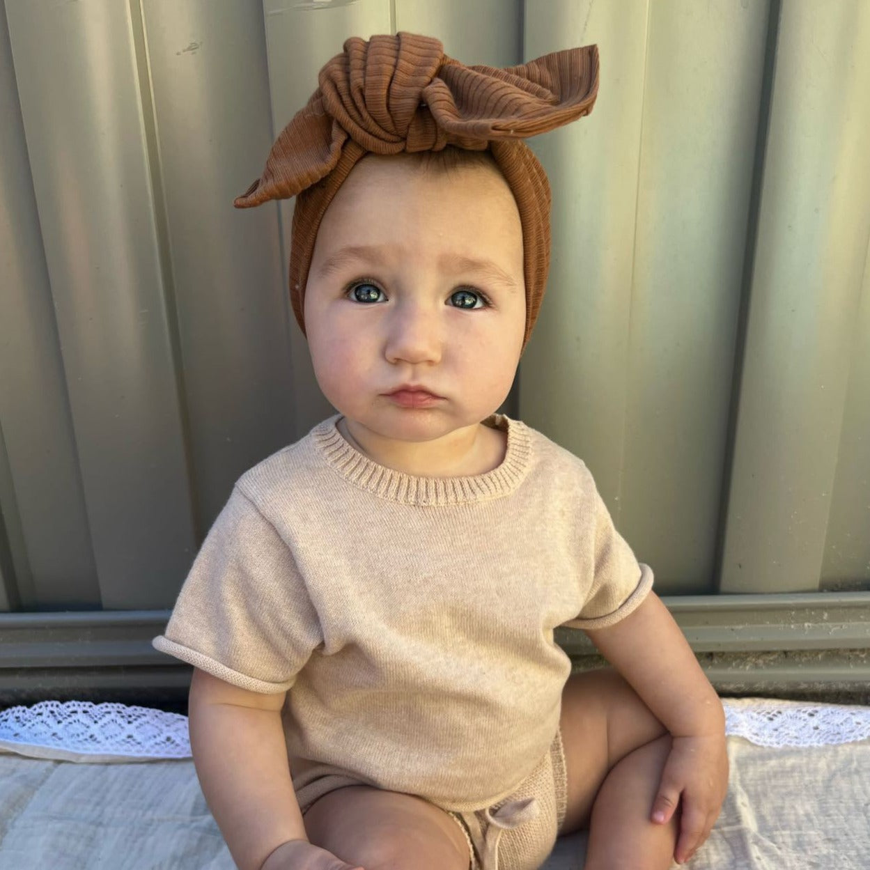 Chocolate brown ribbed baby headband australia 