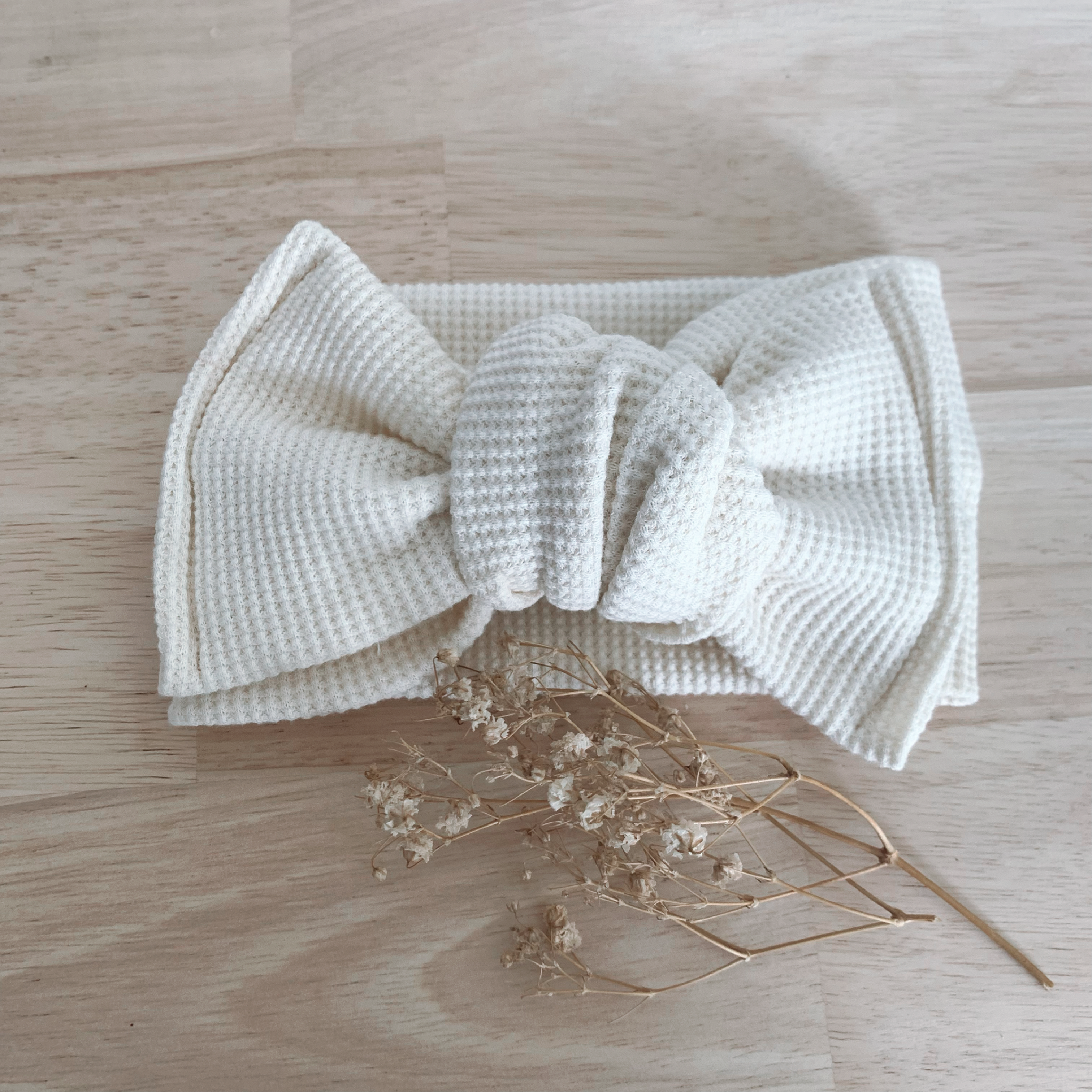 Cream Waffle Knit Baby TopKnot
