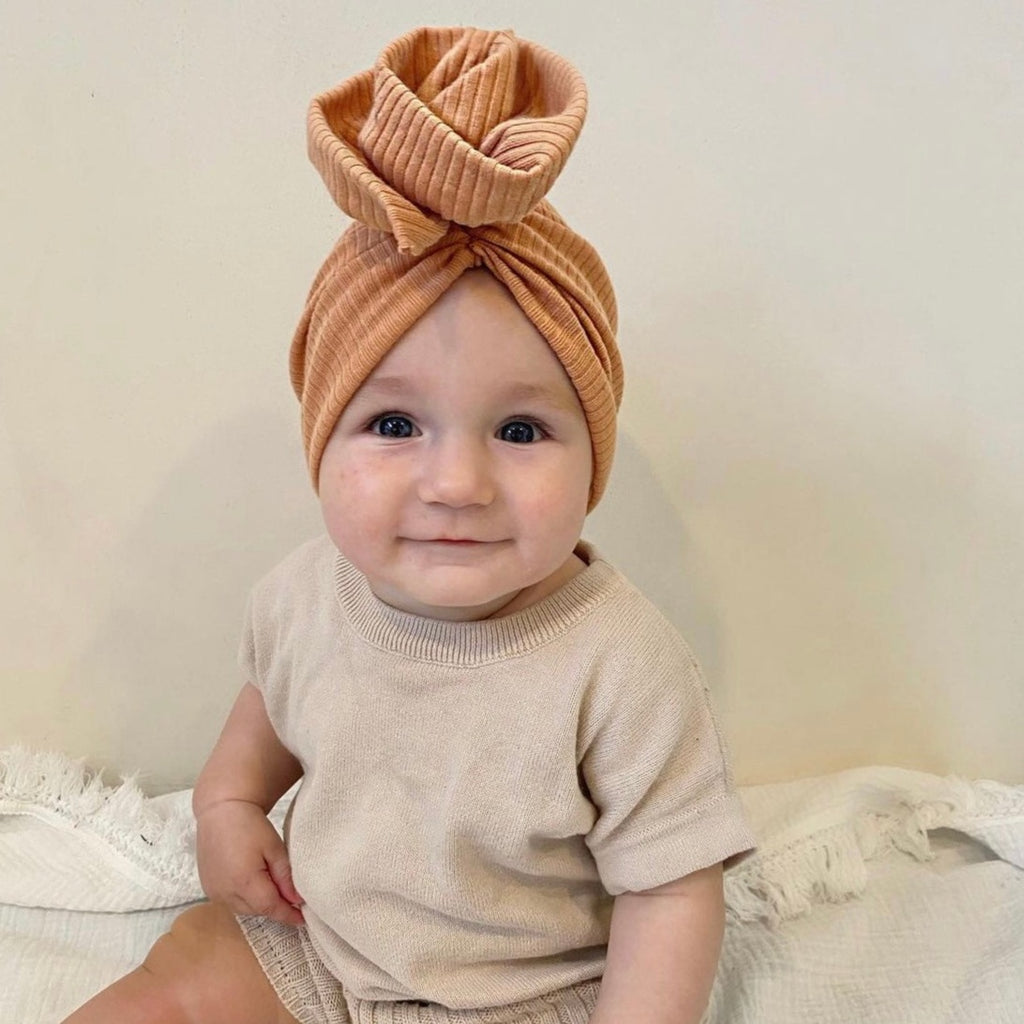 Ribbed Baby Turban | Apricot